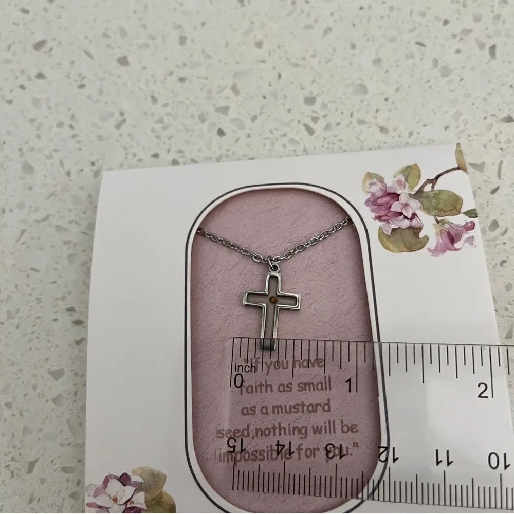 Mustard seed cross Necklace Inspirational Religious Christian Gift‎